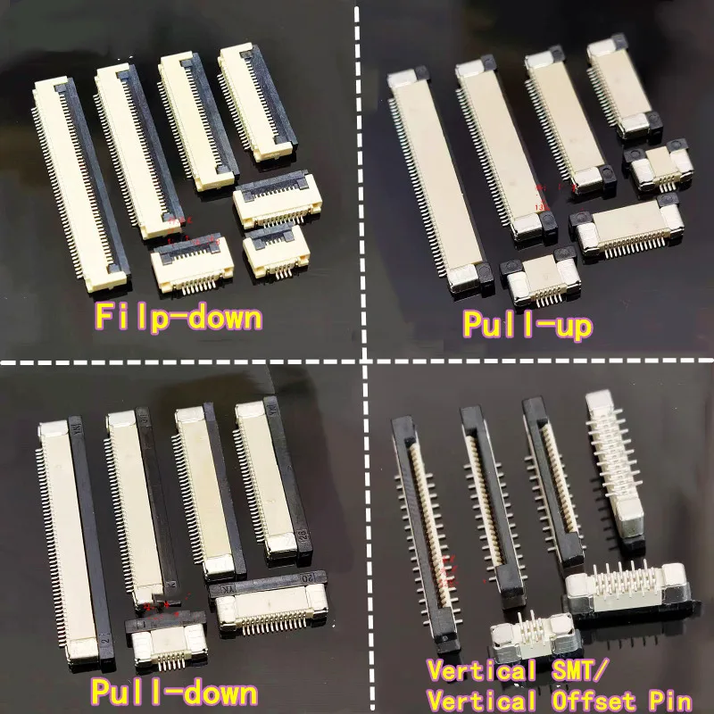 10 PZ Connettore FPC Passo 0.5mm Flip-Bottom/Pull-Top/Pull Bottom Collegamento Verticale SMT Offset Pin Presa Cavo Piatto Flessibile