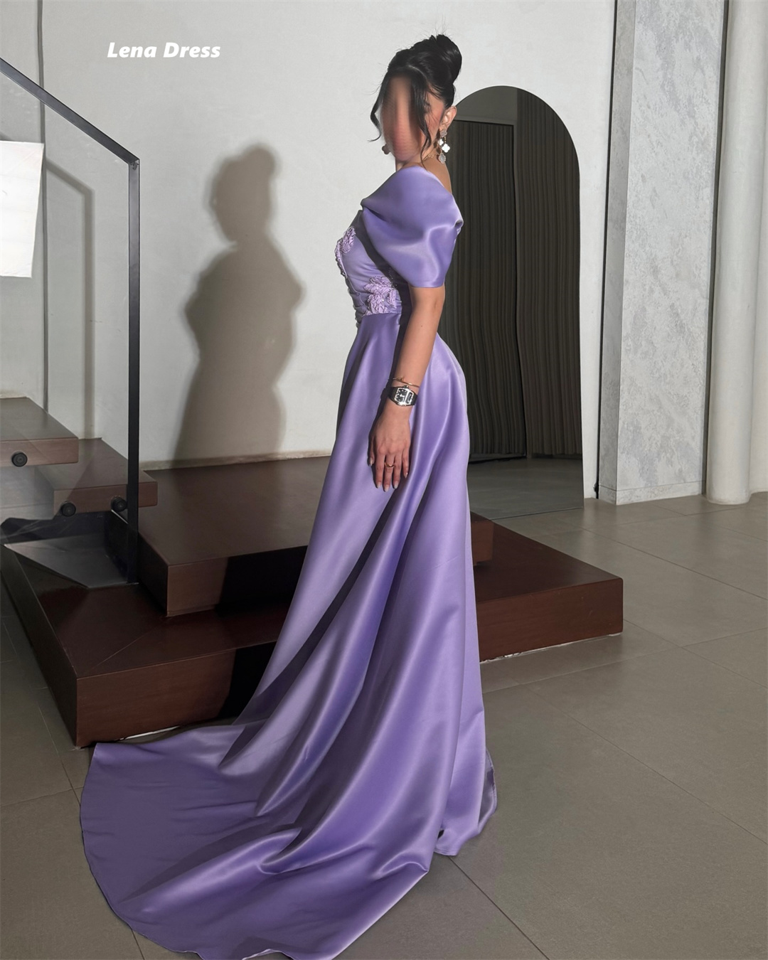 Lena fleur brodée dentelle robes de bal 2025 Robe de soirée de luxe femme sur mesure queue de poisson châle robes de bal Robe de soirée