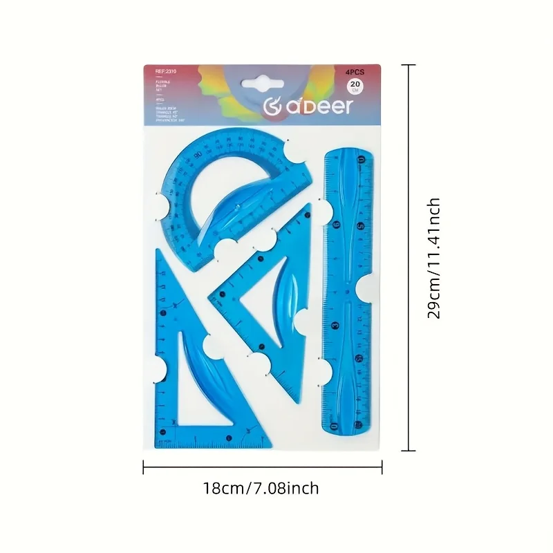 4pcs Colorful Ruler Set - Straight, Protractor & Flexible Ruler for Drawing, School & Office, 20cm/30cm, Craft Supplies