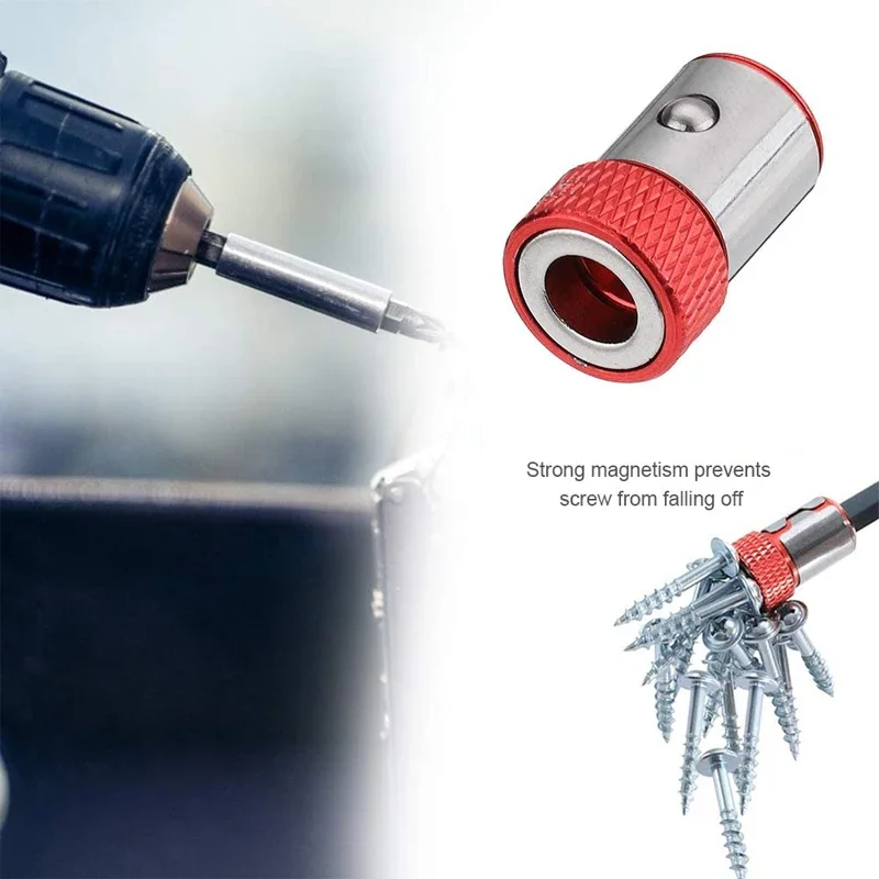 Punte per cacciavite ad anello magnetico in lega con anello magnetico universale da 6,35 mm Anello magnetico per punta da trapano con magnetizzatore forte anticorrosione