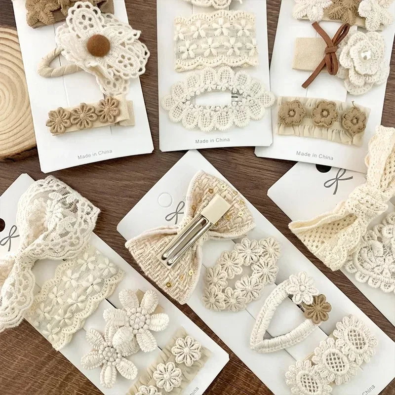 4 pçs/set nova flor bordado bebê hairpin crianças meninas doce bb grampos de cabelo recém-nascido menina presilhas rendas headwear acessórios para o cabelo