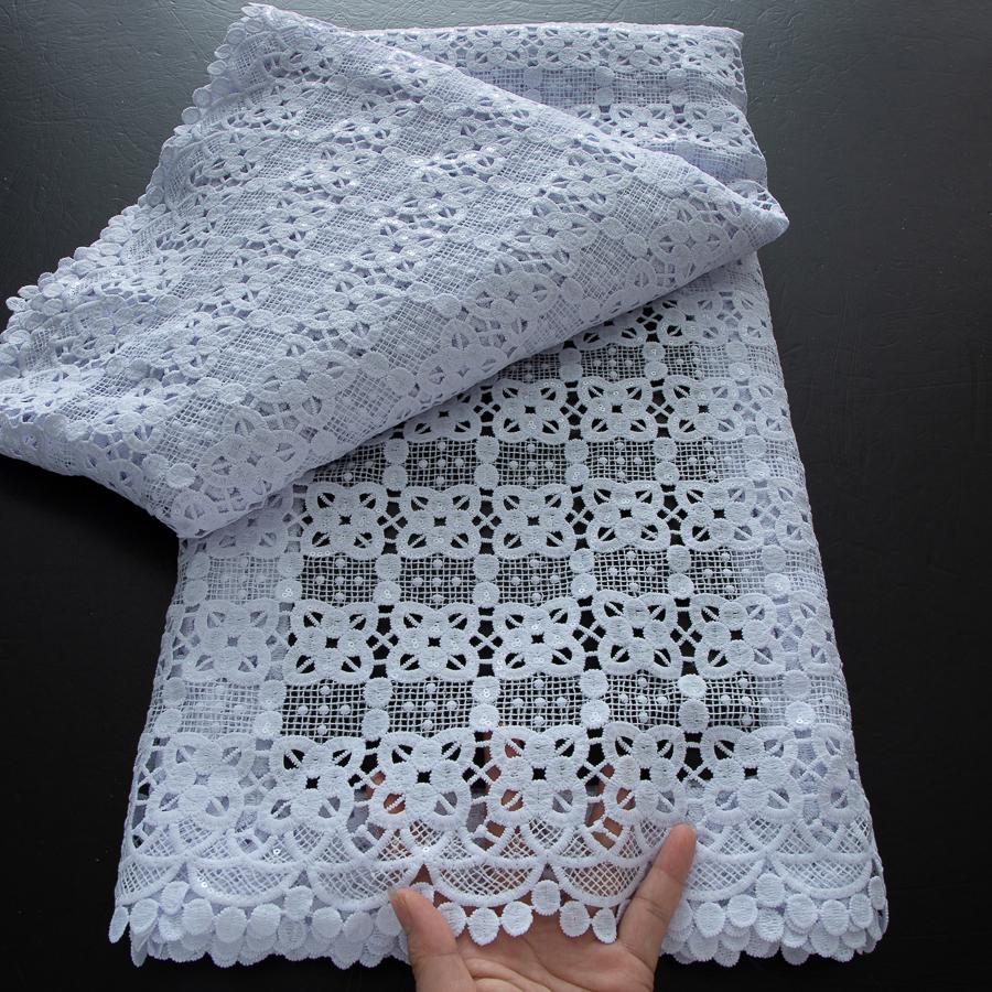 Withe africano chiffon cabo guipure tecido de renda 2025 alta qualidade 5 metros solúvel em água tecido renda francesa para vestidos de festa femininos