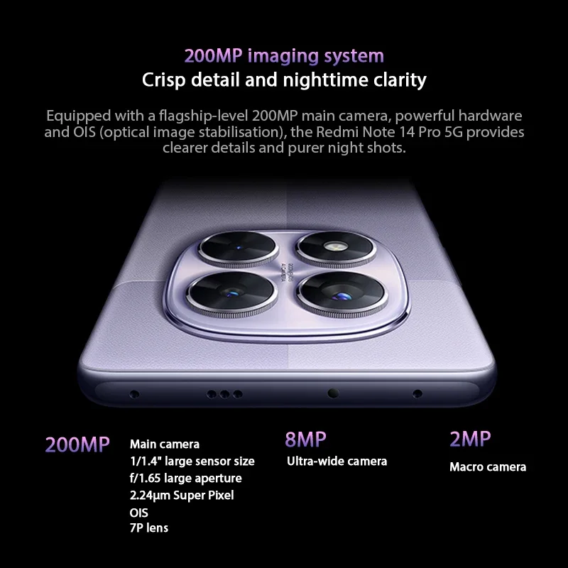 Versão global xiaomi redmi note 14 pro 5g smartphone mediatek dimensão 7300-ultra 200mp câmera ai 6.67 "tela amoled nfc ip68