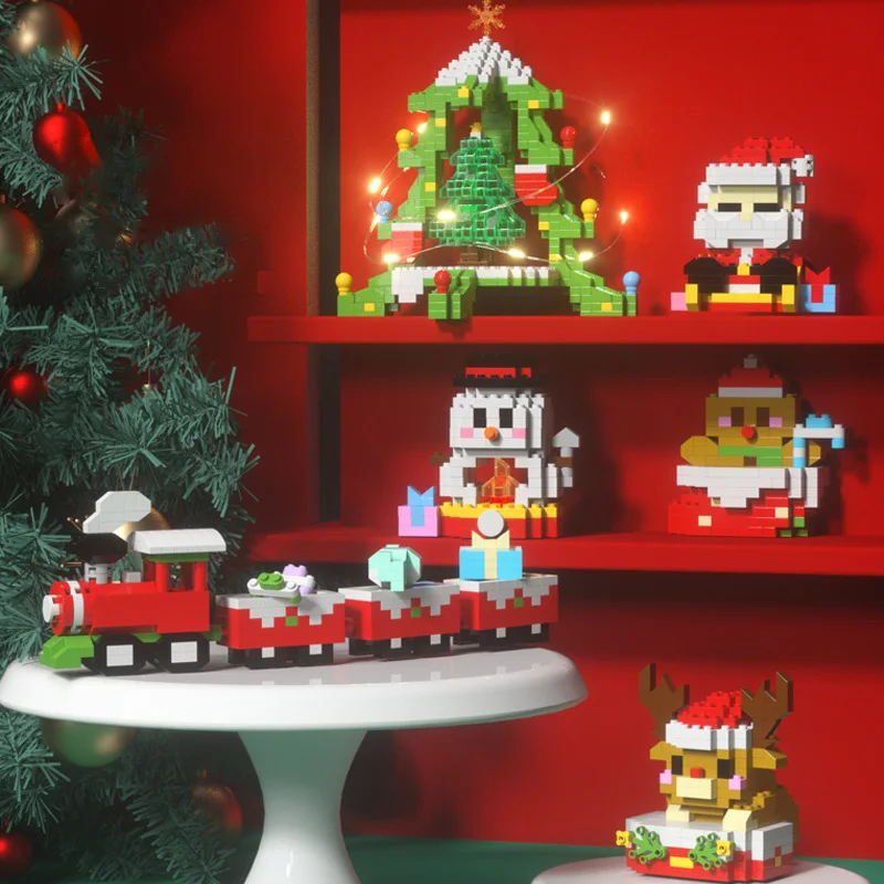 Christmas Building Block Series Santa Claus Reindeer ปริศนาประกอบอิฐตกแต่งตารางของเล่นเด็กสําหรับเด็ก XMAS ของขวัญ