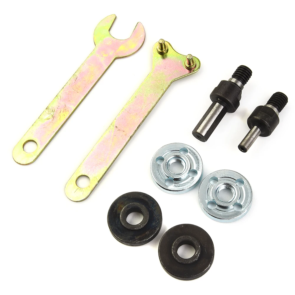 8 pçs conjunto de ferramentas de polimento 6mm 10mm chave biela broca ângulo moedor haste mandril flange porcas chave adaptador disco conjunto