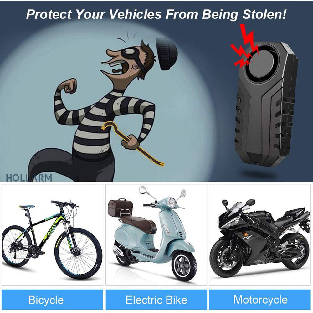 Hollarm-alarma de vibración inalámbrica para bicicleta, sistema de alarma antirrobo para motocicleta, resistente al agua IP55, Control remoto