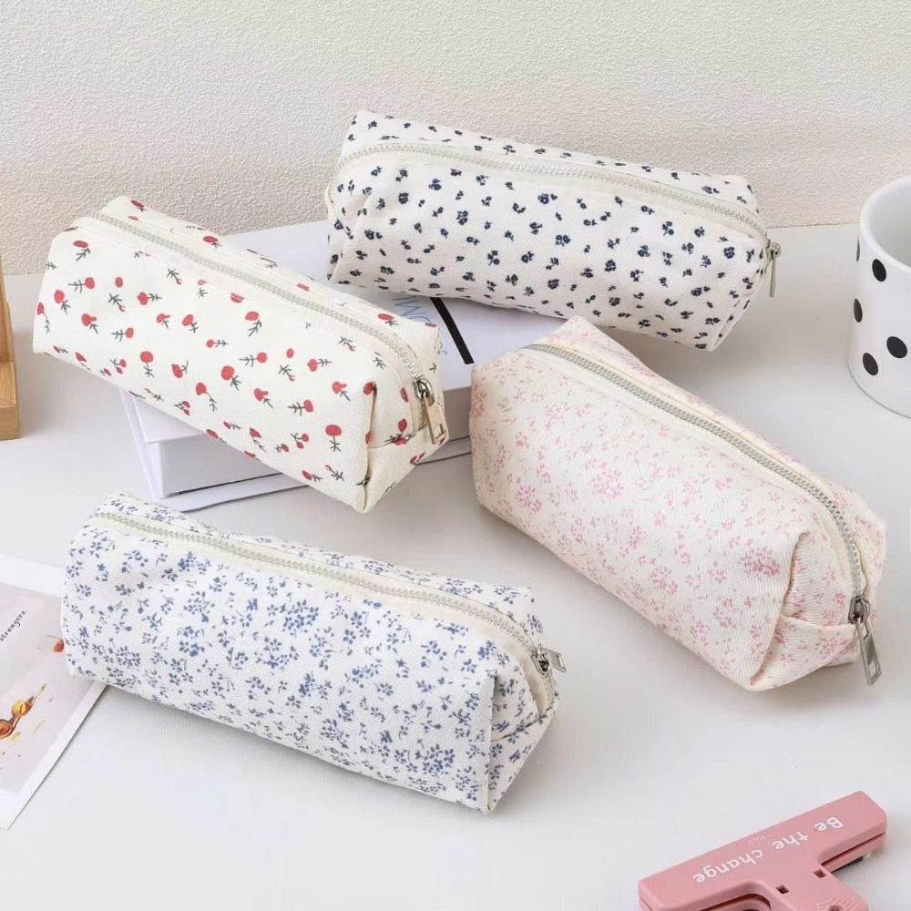 Cute Floral Pen Bag Multi-function Large Capacity Stationery Organizer Stationary Storage Pouch Girls