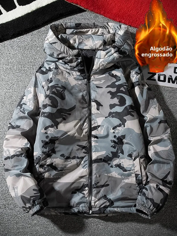 Jaqueta de Aodão Camuflada de Inverno Fina para Homens Resistente a Manchas e Quente Moda Jovem com F de Zíper Ajuste P...