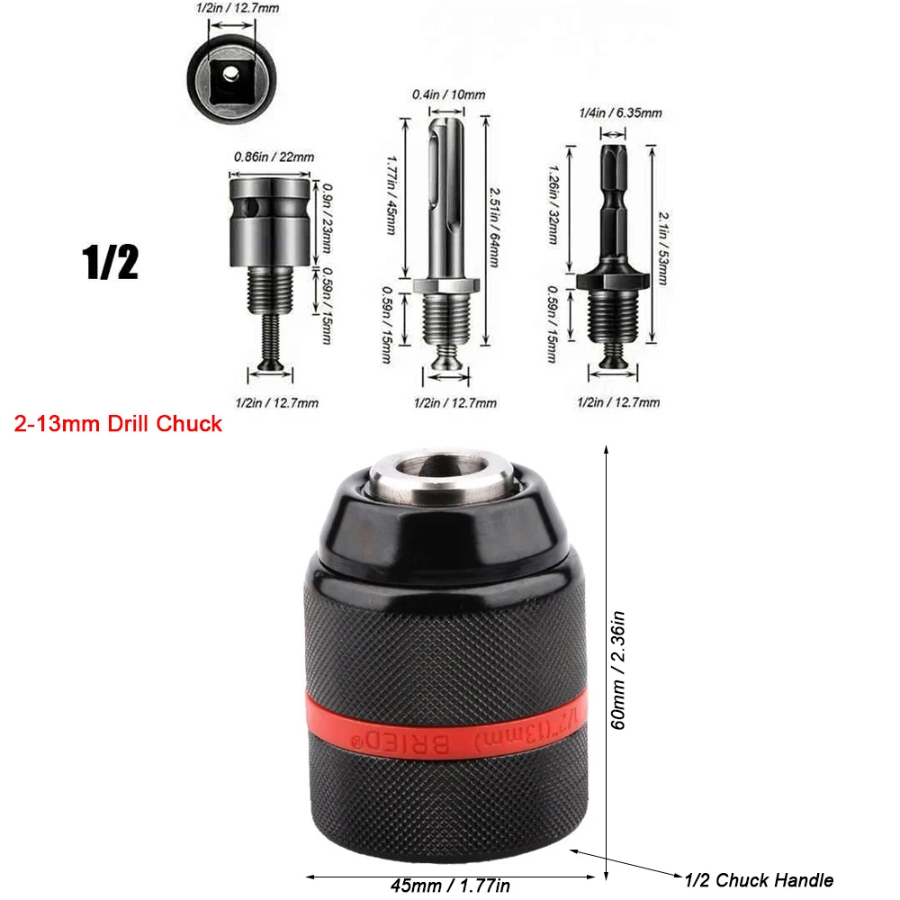 2-13 mm snelspanboorhouder met schroefdraad, zeskantschacht/SDS/vierkante snelgreepadapter, boorkop voor boren schroevendraaier kraan en stopcontacten