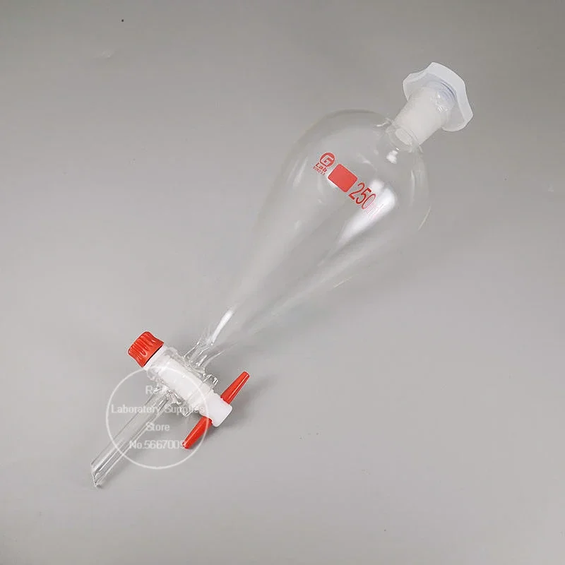 Embudo separador de vidrio en forma de pera con pistón de vidrio/PTFE para experimentos de laboratorio, 30ml, 60ml, 125ml, 250ml, 500ml, 1000ml, 1 Uds.