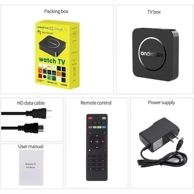 Q3 Android 14 8K HD Smart TV Box 2GB 16GB compatible con reproductor multimedia WiFi 2,4G HDR10 asistente de Google reproductor multimedia Set Top Box IPTV