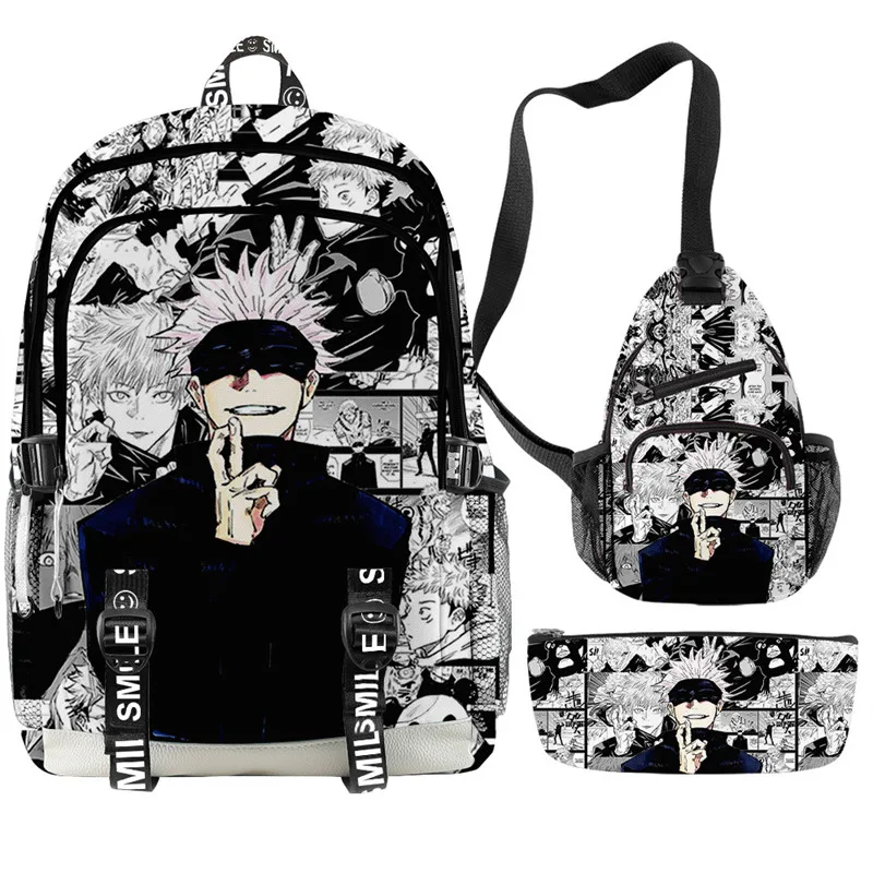 3 unids/set Anime Satoru Gojo mochila 3D impreso bolso de estudiante Anime pequeño bolso para portátil estuche para lápices para el almuerzo