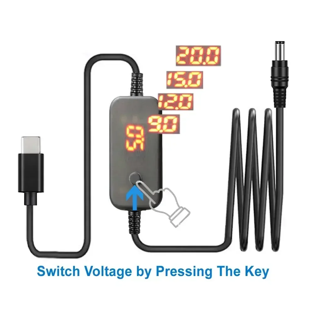 5-20V Adjustable Voltage PD Fast Charging Cable for Lenovo Asus Hp Acer Laptop and More Type C to DC5.5x2.1mm Power Adapter Cord