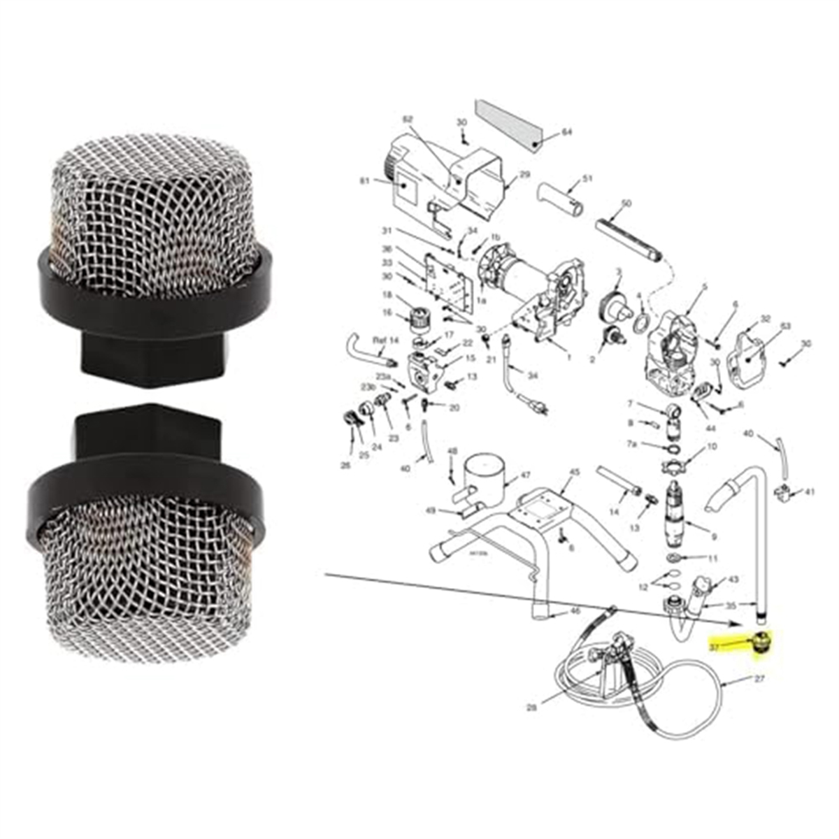 Newest 246385 246384 287032 Airless Spray Filter Screen Set for Graco 390 395 490 495 595 3400 Sprayers