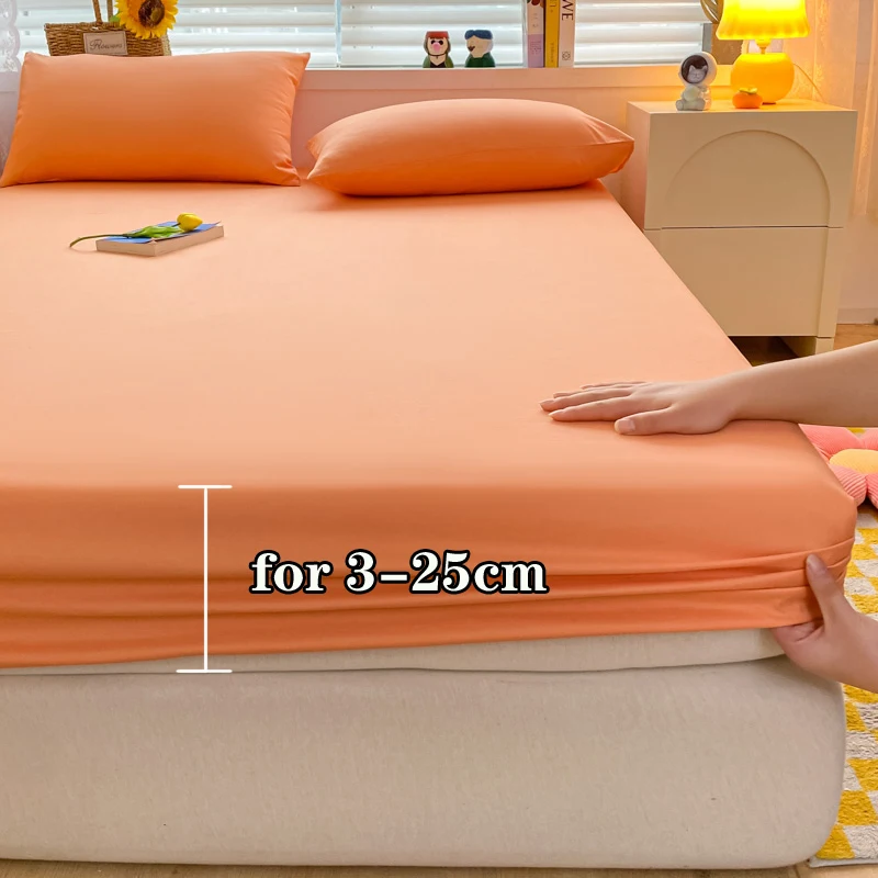 Sábana bajera de algodón suave con banda elástica, Funda de colchón de Color sólido para cama individual doble King Queen 140/150/160/180/200