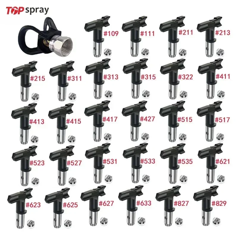 Boquillas de pulverización sin aire negras Topspray, puntas de pulverización, punta Reversible para pulverizador de pintura sin aire 427/ 527/413/623/627/827/829/625