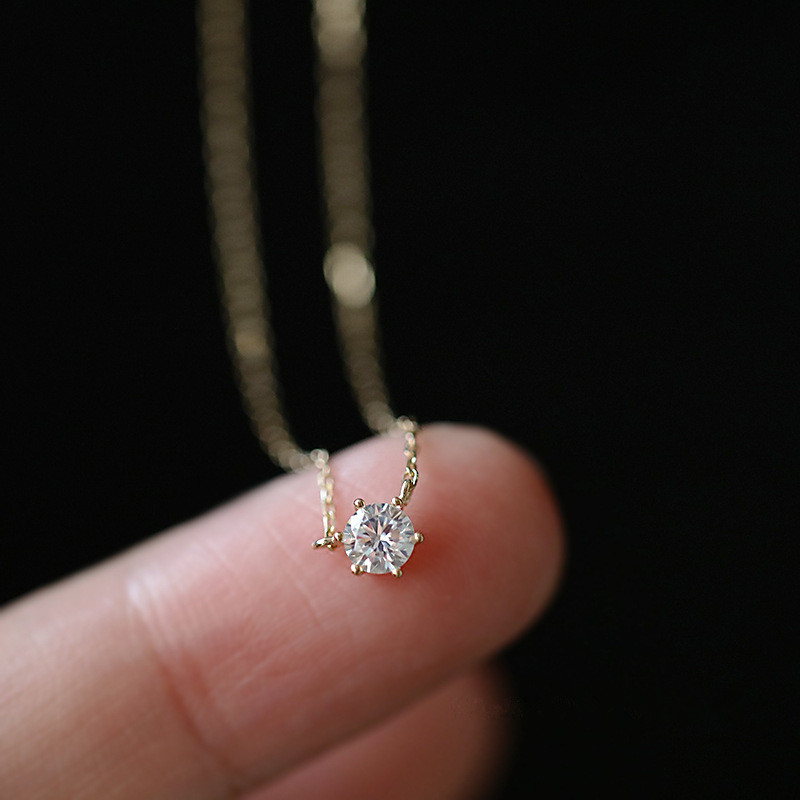 Chất Liệu Bạc 925 Mạ Vàng 14K Vòng Cổ Đa Năng Đơn Zircon Lấp Lánh Xương Đòn Dây Chuyền Nữ Cưới Trang Sức