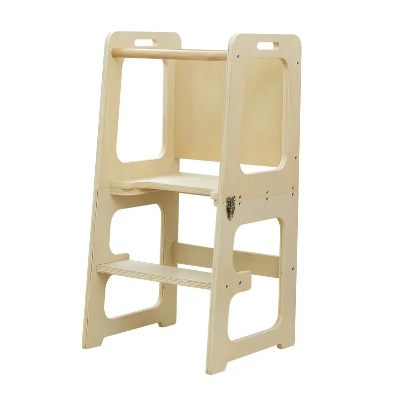 Kids Kitchen Step Stool With Safety Rail For Toddlers Wood Foldable Learning Tower With Blackboard