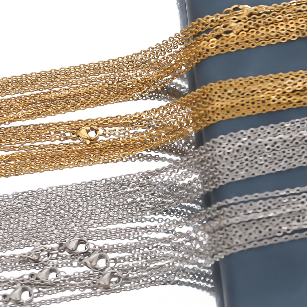 10pcs 50 ซม.2 มม.สีสแตนเลสสตีลโซ่สร้อยคอแฟชั่นเครื่องประดับ Cuban Chains ขายส่งโซ่งานฝีมือ DIY
