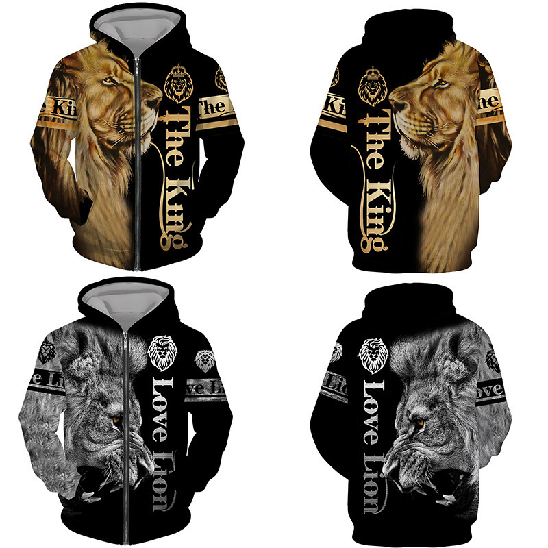 Conjunto de sudadera con capucha y estampado 3D de The Tiger para hombre, chándal/pullóver/chaqueta/pantalones de León, ropa deportiva para otoño e invierno