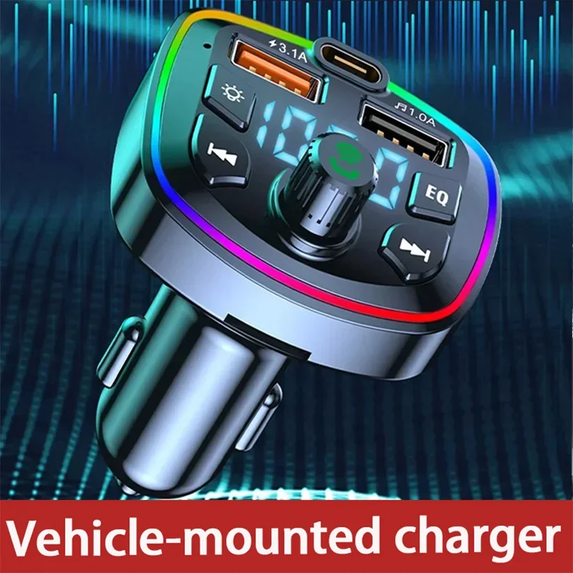 Multifuncional carro mp3 player estação de carga sem fio carro transmissor fm 3.1a porta usb dupla pd carregamento rápido