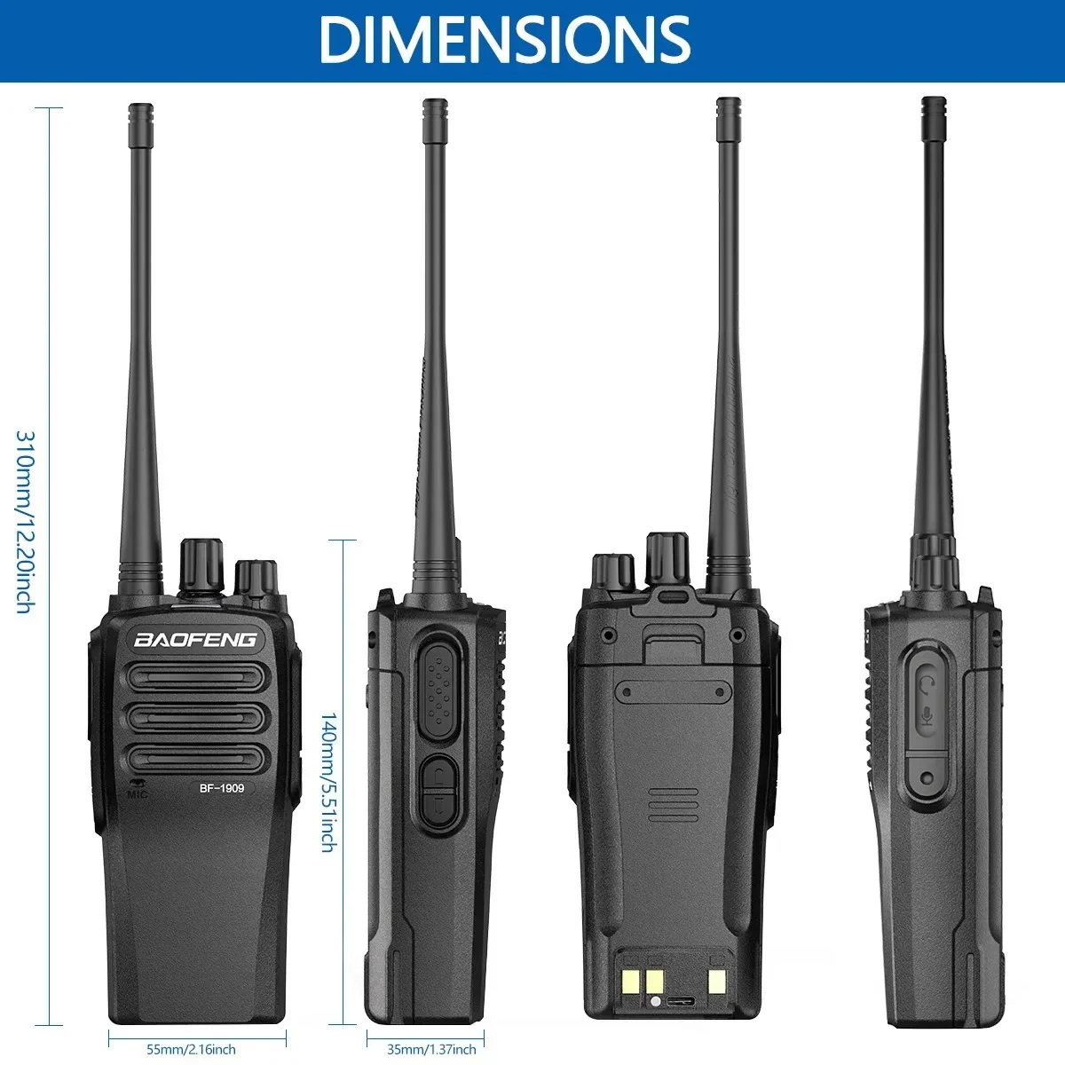 Baofeng Official Store BF-1909 10W Walkie Talkie ยาววิทยุ Type C ชาร์จเครื่องส่งสัญญาณอัพเกรด