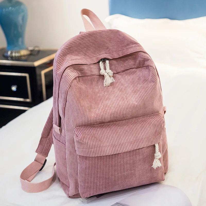 Corduroy Schoolbag Solid Color Campus Bag Personalized Travel Simple Corduroy Backpack Unique Gifts