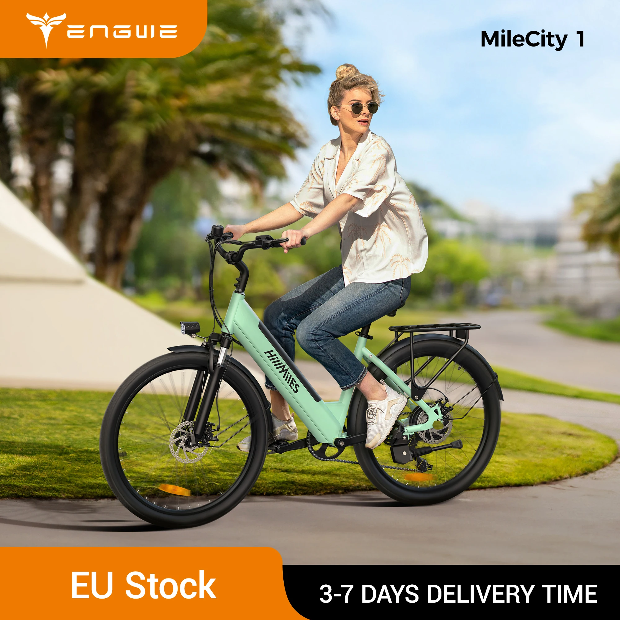MileCity 1 26” E-Bike for Urban Commute, 120km Range, 250W Motor, 36V 13Ah Battery, Max Speed 25 km/h, 7 Gears, Disc Brakes
