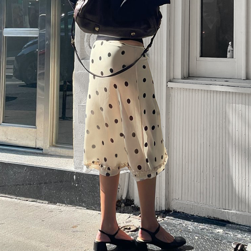 HEYounGIRL-Falda media elegante de lunares para mujer, moda de venta al por menor, faldas largas informales para primavera y verano, trajes Vintage de los años 90