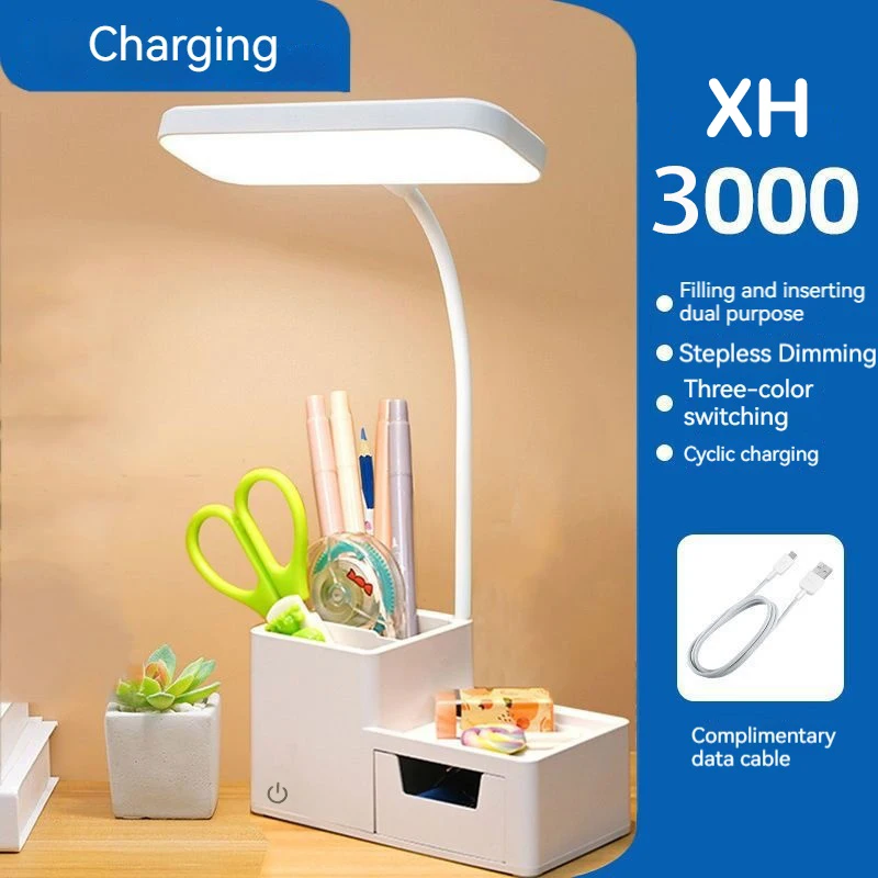 Lámpara LED de escritorio táctil, luz nocturna regulable de 3 niveles, recargable por USB, protección ocular, lámpara de mesa plegable, lectura de cabecera de dormitorio