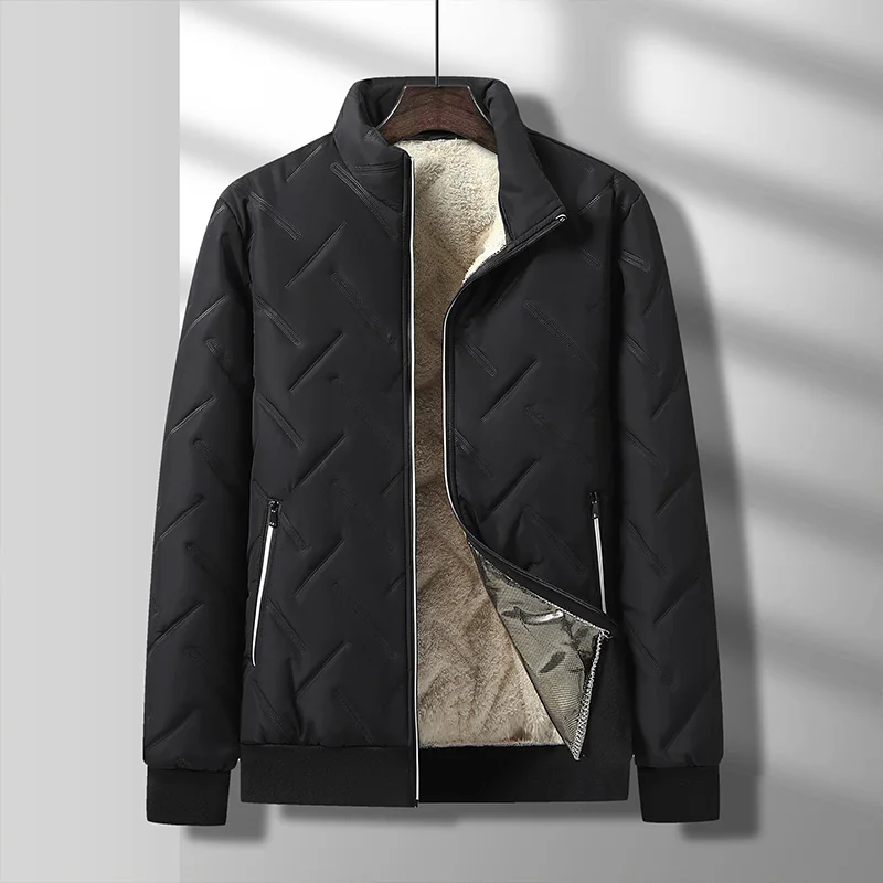 Męski zimowy płaszcz bawełniany Zagęszczone parki Podszewka z polaru Stójka Parka Męska odzież wierzchnia Casualowe ocieplane kurtki Slim Puffer Jacket