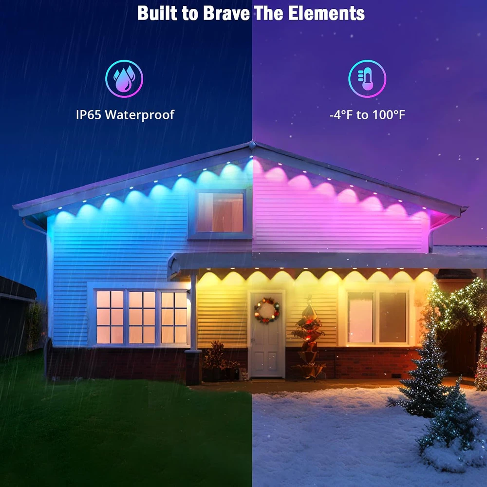 Luz de alero Bluetooth inteligente para exteriores, Control de aplicaciones multifunción, luces de alero, resistente al agua IP67, RGB, luz de jardín, 15 m/ 30 LED