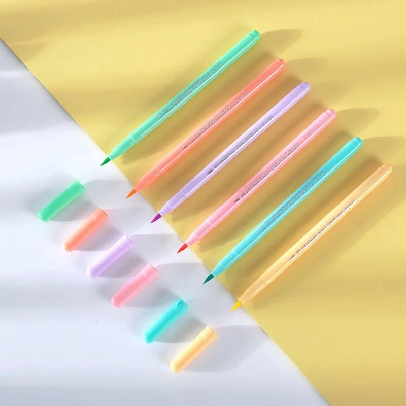 6-farben Soft Brush Fluoreszenz Stift Set Pastell Marker Pinsel Set Kunst Farbe Textmarker Kalligraphie Stifte Schreibwaren