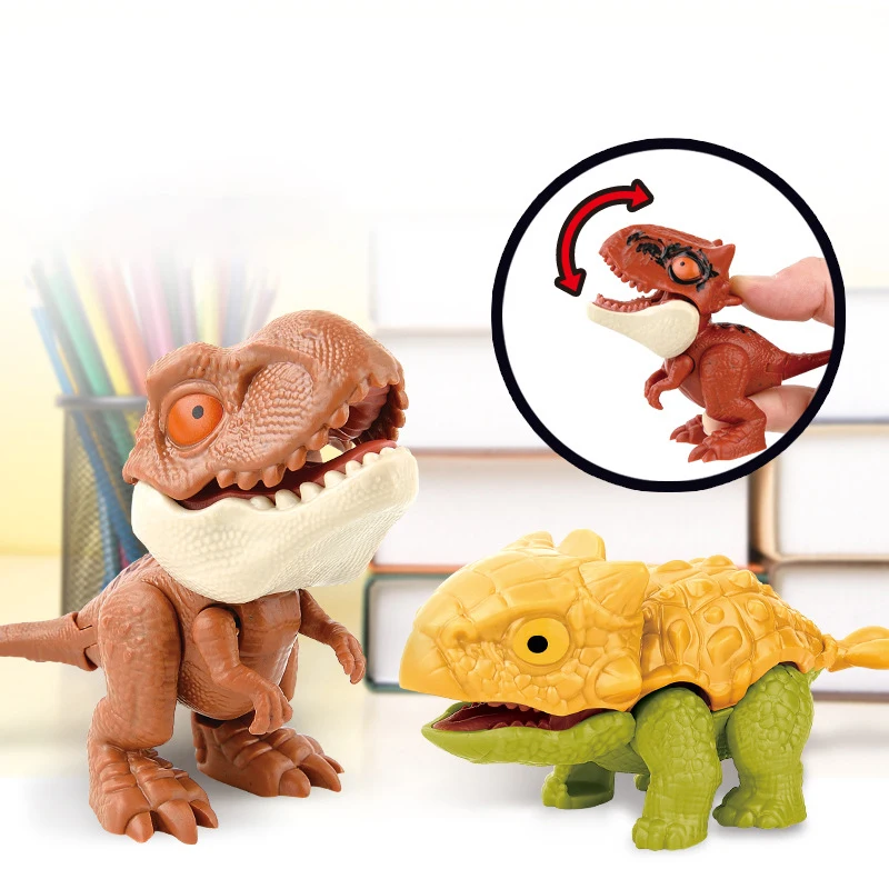 5-20 piezas divertido Mini Animal de dibujos animados tiranosaurio juguete plástico mano mordida dedo dinosaurios articulación móvil Animal dedo mano muñeca Prop