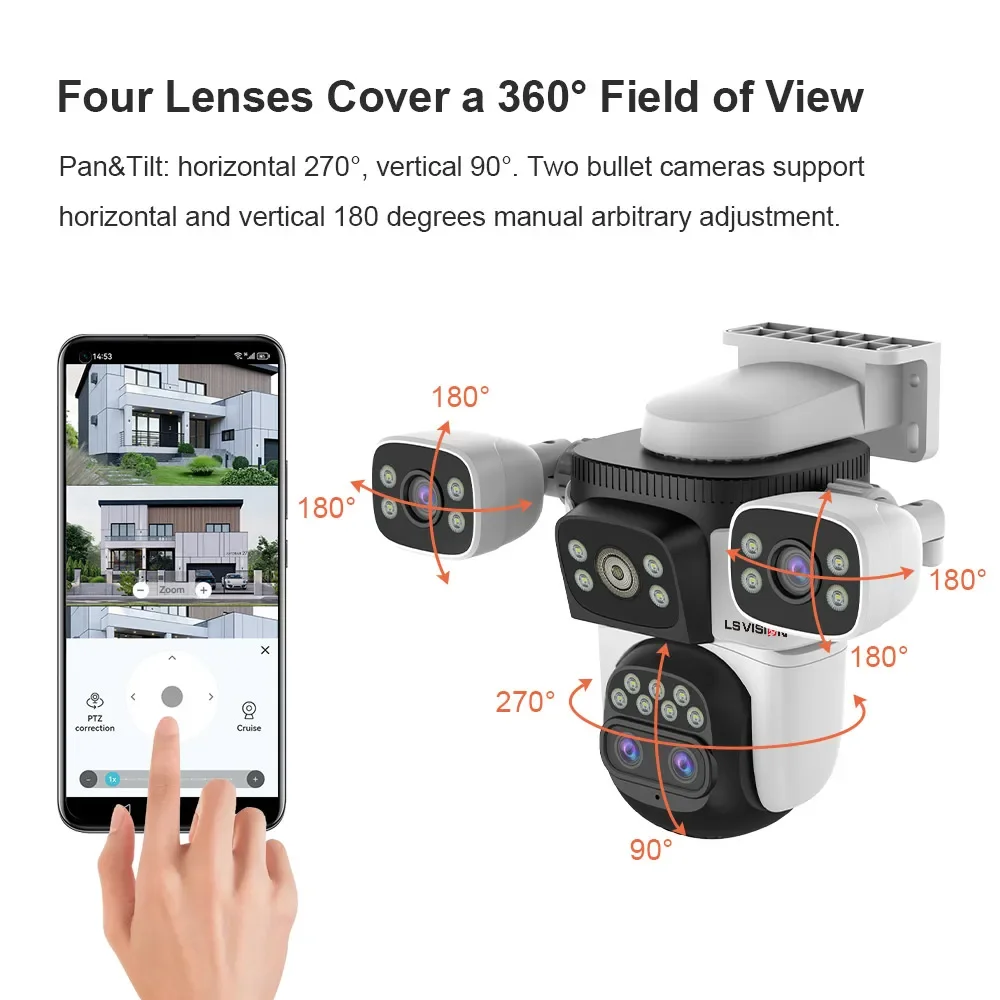 LS VISION 35MP tres pantallas WiFi cámara de seguridad al aire libre PTZ 10X cámaras con Zoom óptico seguimiento automático cámara CCTV vigilancia
