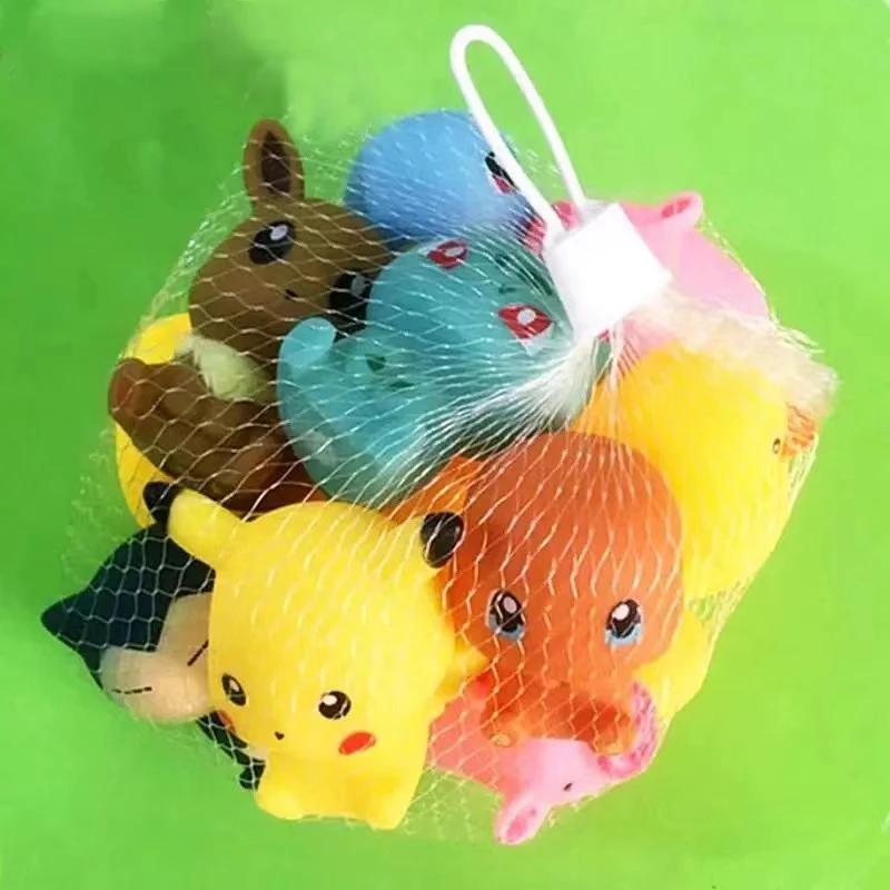 6 stks/set Pok é mon bad Speelgoed Pikachu Cartoon Model Pop Pinch en Sound Making Pok é mon Huisdier Ornament Set kinderen Gift Speelgoed