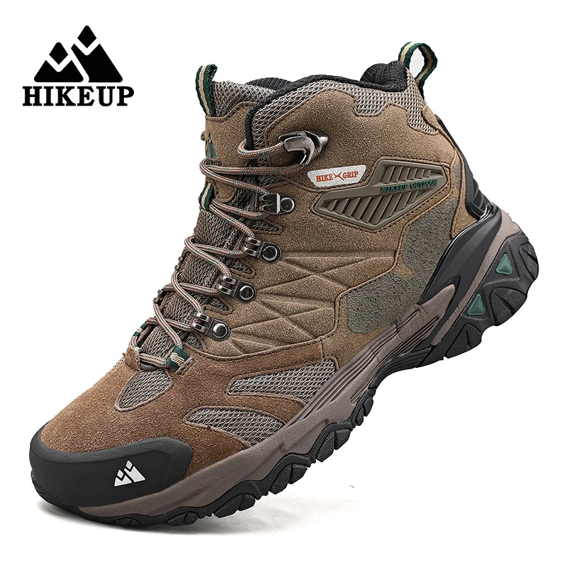 Hikeup bota de inverno dos homens botas de caminhada ao ar livre camurça alta superior sapatos masculinos à prova de chuva combate tático botas militares