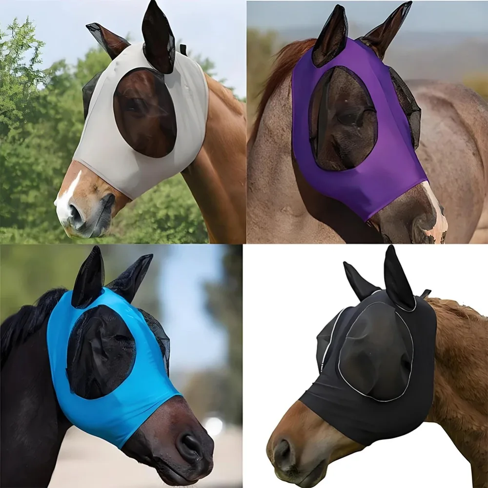 1PC Fliegen Masken Anti Moskito Elastische Mesh Pferd Gesicht Schilde Atmungsaktive Pferd Kopf Abdeckung Haube Reiten Reit Ausrüstung