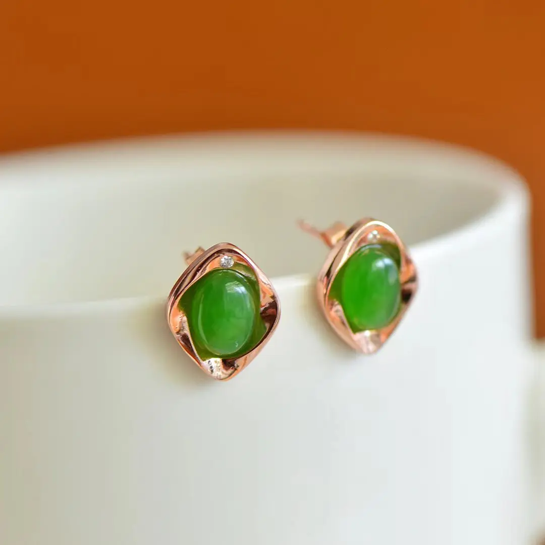Brinco de jaspe embutidos para mulheres, brincos de jade hetian naturais, amuleto de luxo, joalheria, moda avançada, prata s925