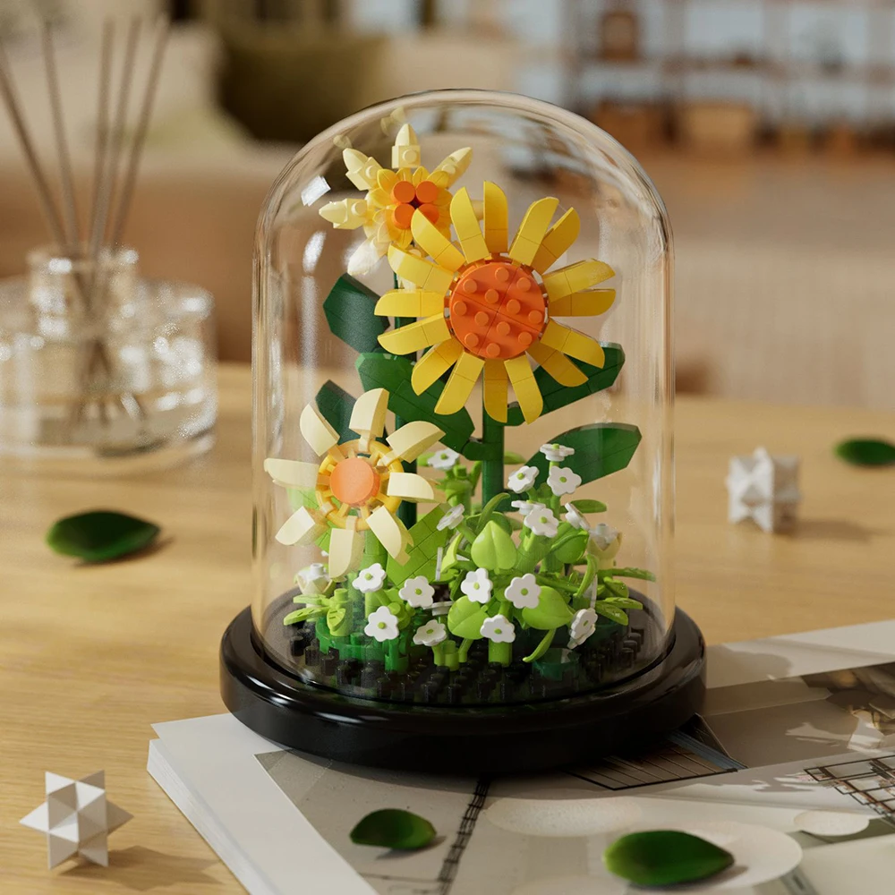 Christmas Potted Building Block Simulation Succulent Bouquet Creative Puzzle Building Block Eternal Flower Home Decoration Rose