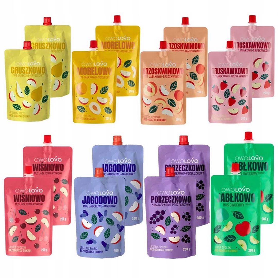 Owolovo Mix 8 smaków musów owocowych 200 g x 16 sztuk