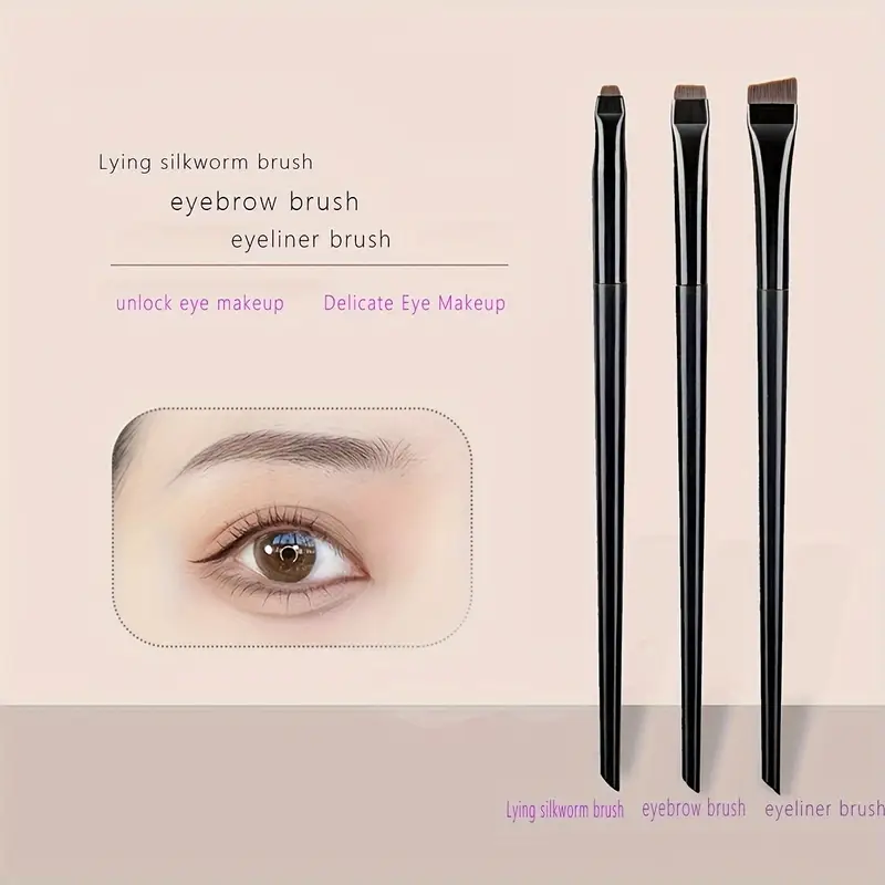 3-teiliger Rand-Eyeliner-Pinsel, schräger Kopf, Augenbrauenpinsel, Umriss-Eyeliner-Pinsel, ultradünner Lidschattenpinsel, Make-up-Tools