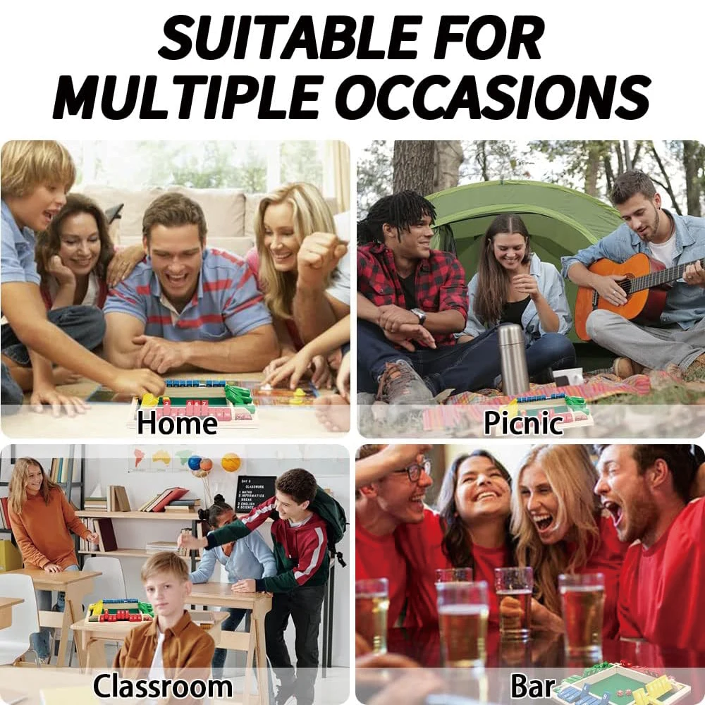 Jogo de dados fechado da caixa, jogos de matemática de mesa de madeira para família de 2 a 4 jogadores para adultos, 8 dados clássicos jogos de versão de mesa para C