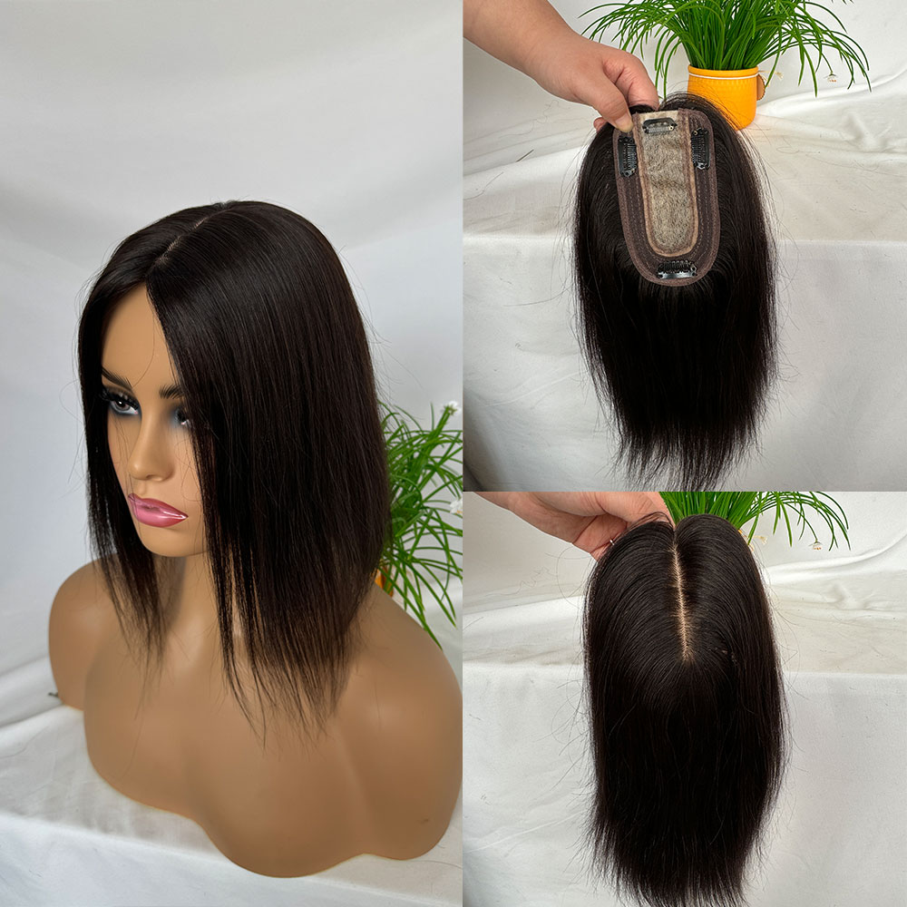 Topper de cabelo clipe em toppers de cabelo humano peruca para mulheres base de seda grossa topper para engroshar cabelo 12 polegada 3 "× 5" natural