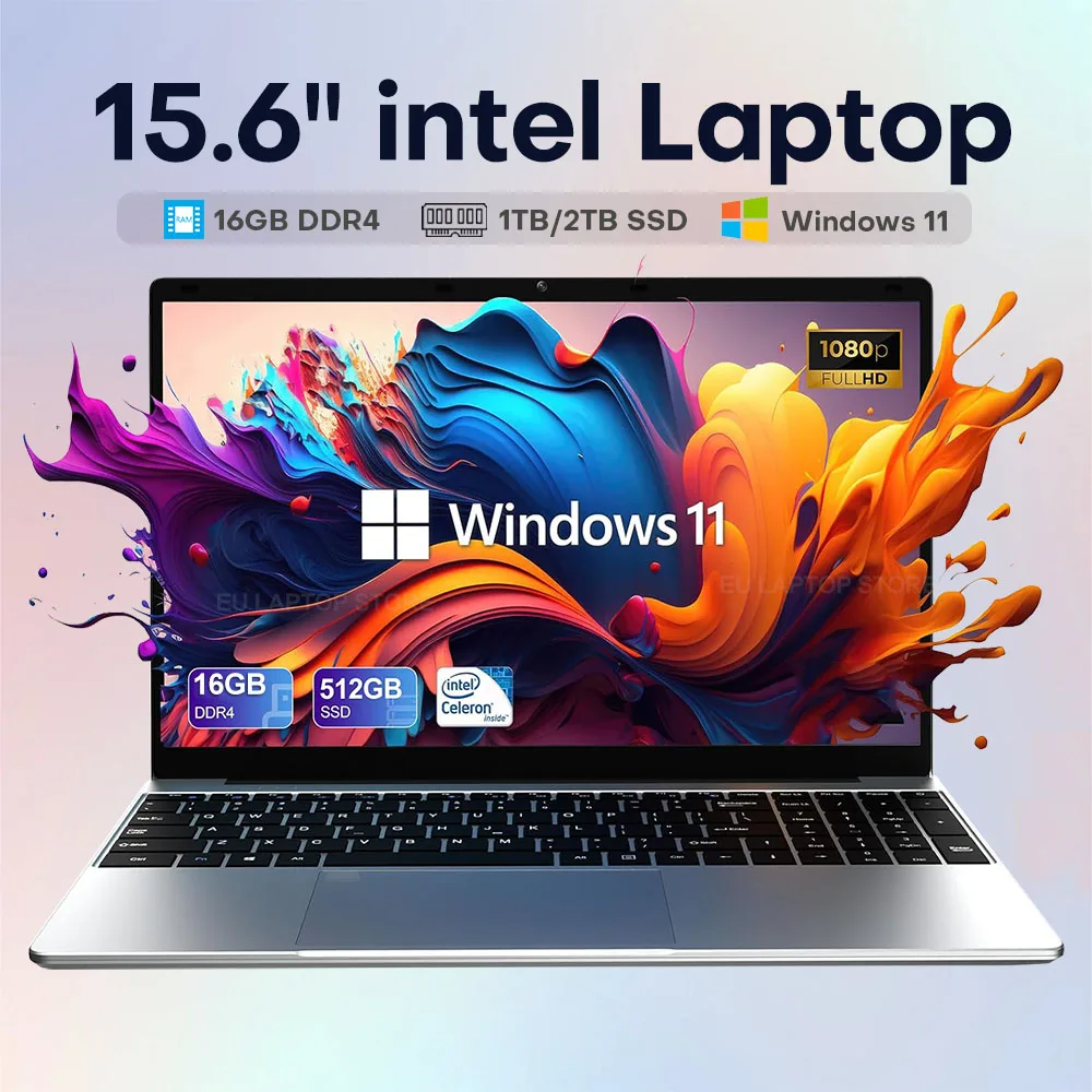 15,6-Zoll-IPS-Laptop-Computer Intel Celeron N4000 Notebook-PC Fingerabdruck entsperren Windows 11 Pro 16 GB DDR4 1 TB 2 TB SSD-Laptops