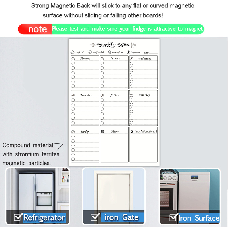 Magnetic Weekly Monthly Planner Calendar Table Dry Erase Whiteboard Fridge Sticker Message Board A3 Size