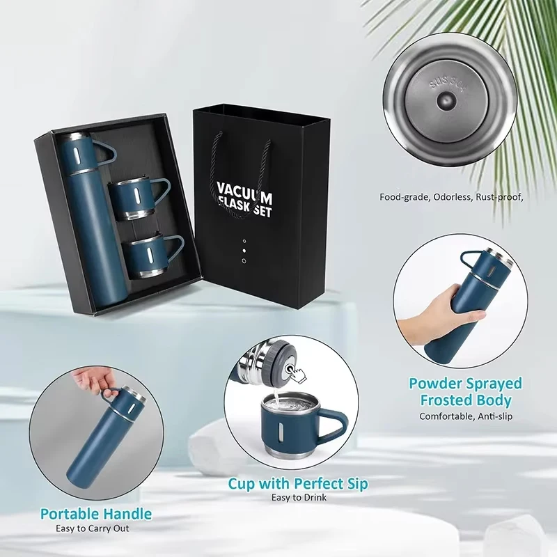 Tazza isolante in acciaio inossidabile Set regalo con tre copertine di grande capacità sigillate per perdite, tazza d'acqua portatile di alta qualità