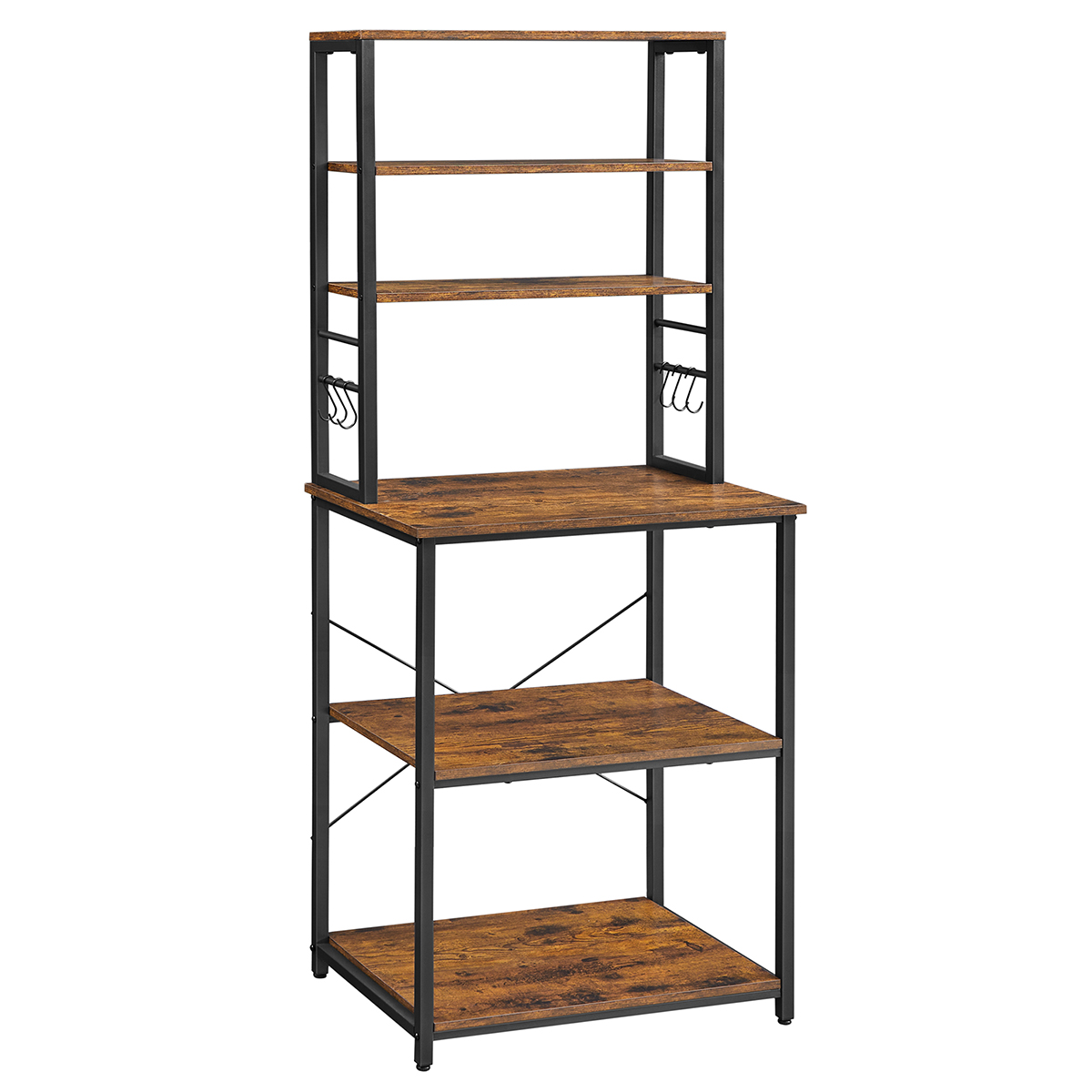 Étagère de Cuisine, 6 Étagères, 6 Crochets, pour Four à Micro-ondes, Cadre en Acier, Style Industriel, 40 x 60 x 167 cm