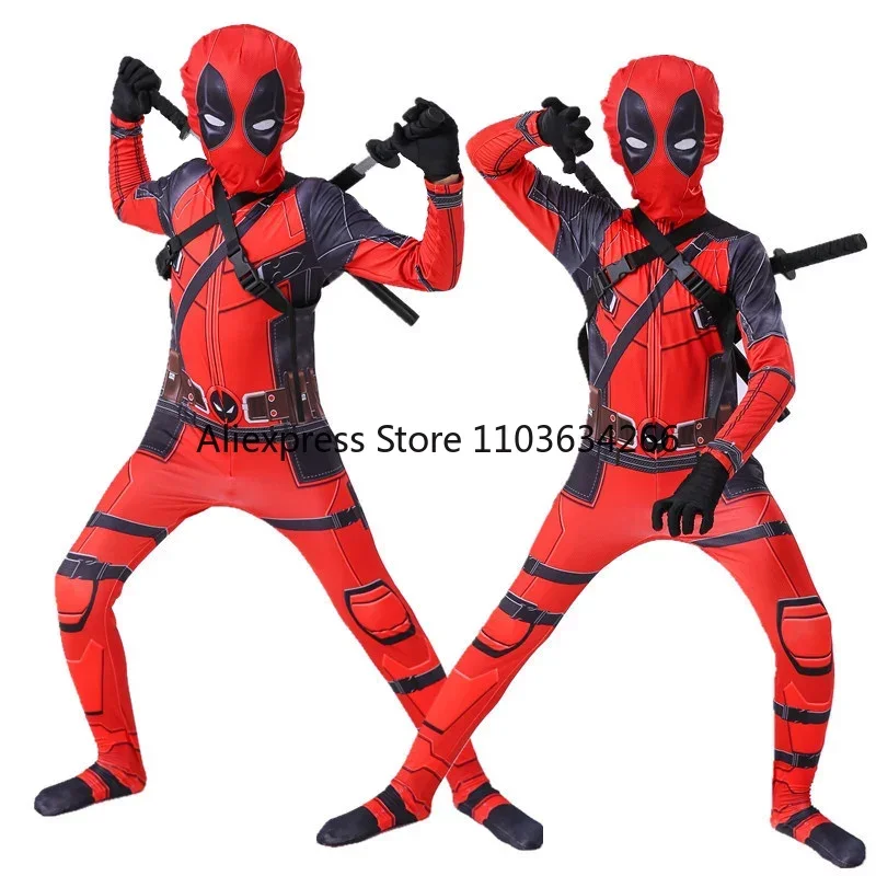 Costume Deadpool per adulti Uomo Donna Bambini Maschera cosplay Tuta Zaino Coltello Accessori Supereroe Costume di Halloween Bambino