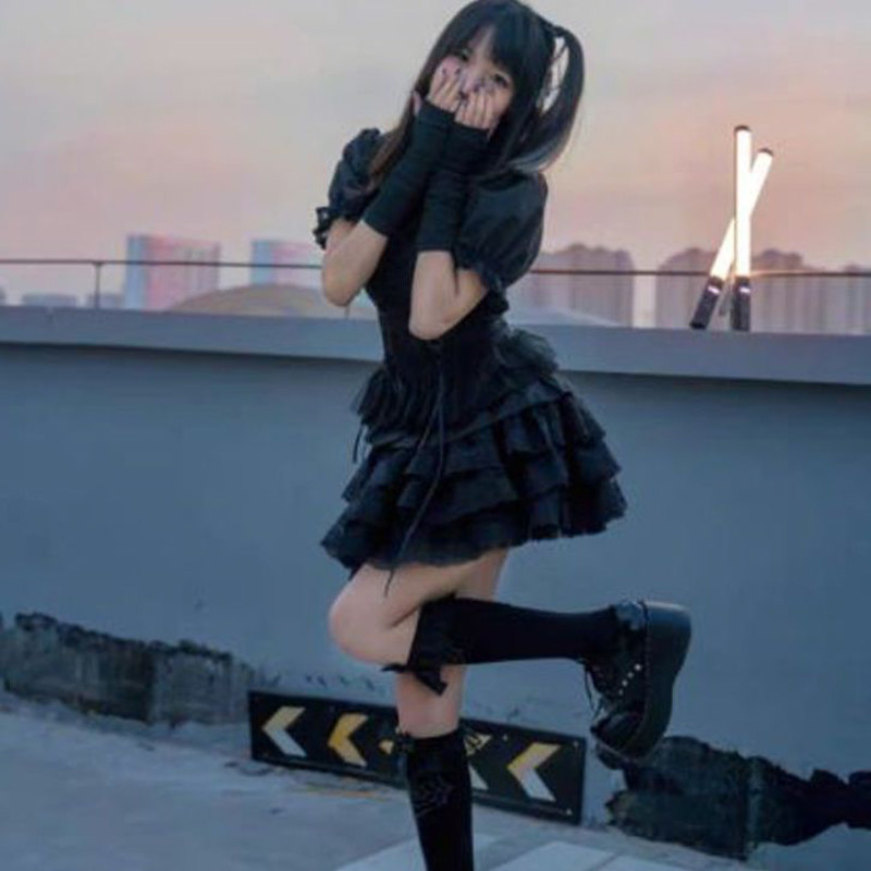 Jupe Tutu gothique élastique en dentelle pour femmes, jupon détail en maille noire, Mini jupes Sexy en Tulle, tenue de soirée et de Club, danseuse